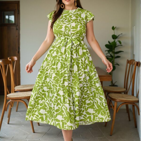 Elegant Multicolor Ruffle Collar Cap Sleeve Self-Tie Midi Dress for Spring and Summer Chic, Classy and Trendy Fashion Style to Dress to Impress