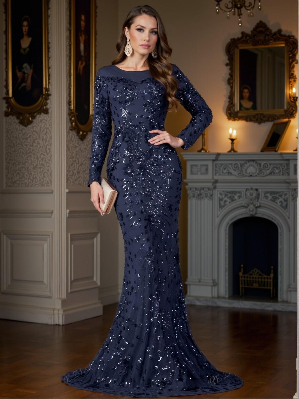Elegant Navy Blue Luxurious Mermaid Hem Formal Dress for Various Celebrations Including Weddings, Graduations, and Parties, Perfect for Party, Prom, Graduation Day, and Ceremony for University, College, and High School, Formal Evening Dinner Cocktail, Wedding Guest Gown, Chic, Classy and Trendy Fashion Style to Dress to Impress - Image 2