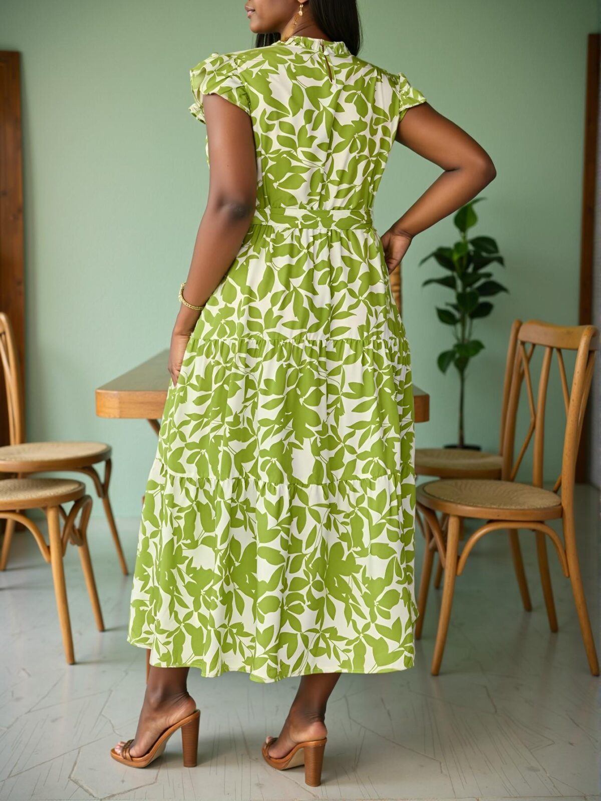 Elegant Multicolor Ruffle Collar Cap Sleeve Self-Tie Midi Dress for Spring and Summer Chic, Classy and Trendy Fashion Style to Dress to Impress - Image 2