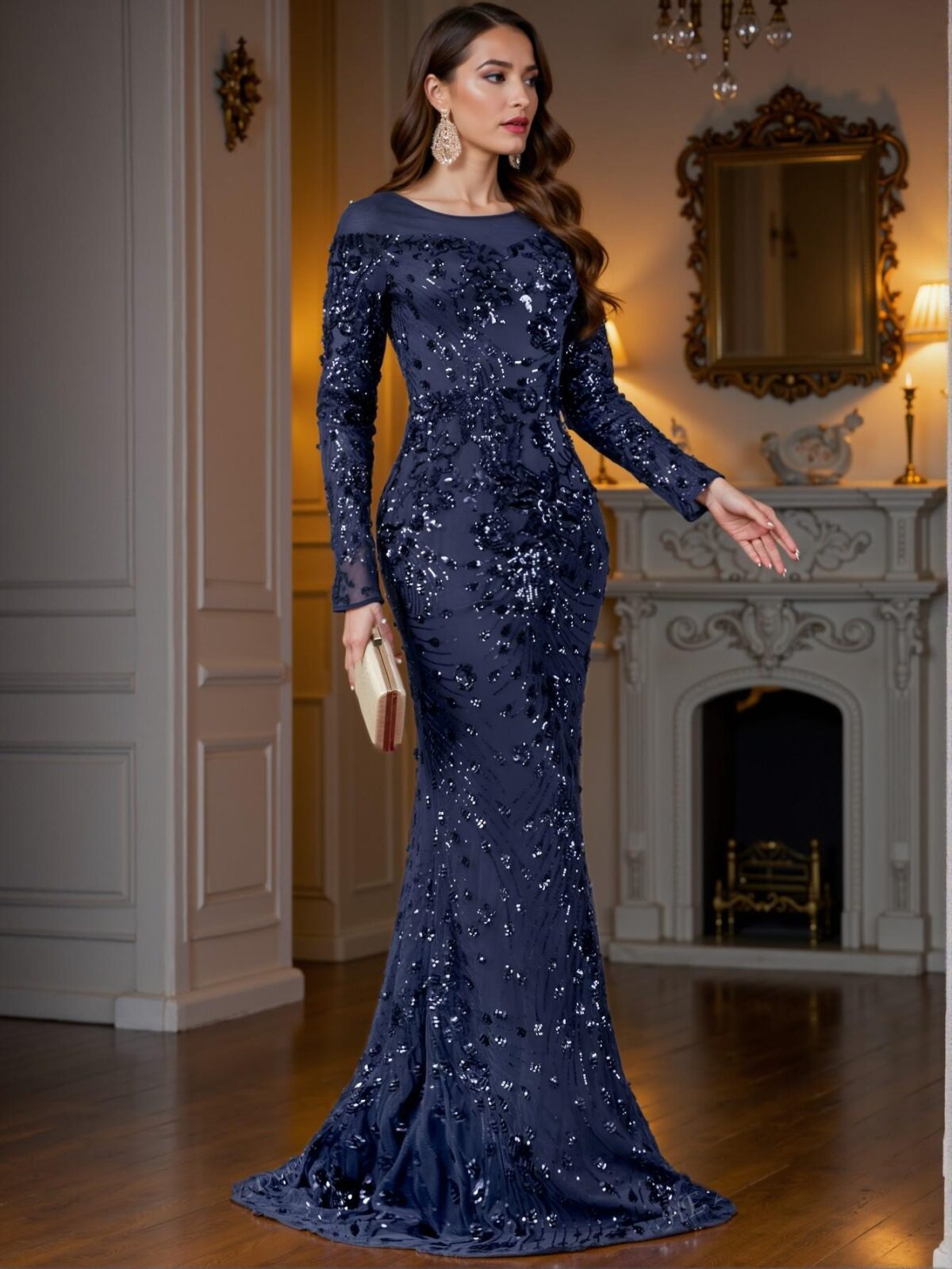 Elegant Navy Blue Luxurious Mermaid Hem Formal Dress for Various Celebrations Including Weddings, Graduations, and Parties, Perfect for Party, Prom, Graduation Day, and Ceremony for University, College, and High School, Formal Evening Dinner Cocktail, Wedding Guest Gown, Chic, Classy and Trendy Fashion Style to Dress to Impress - Image 3