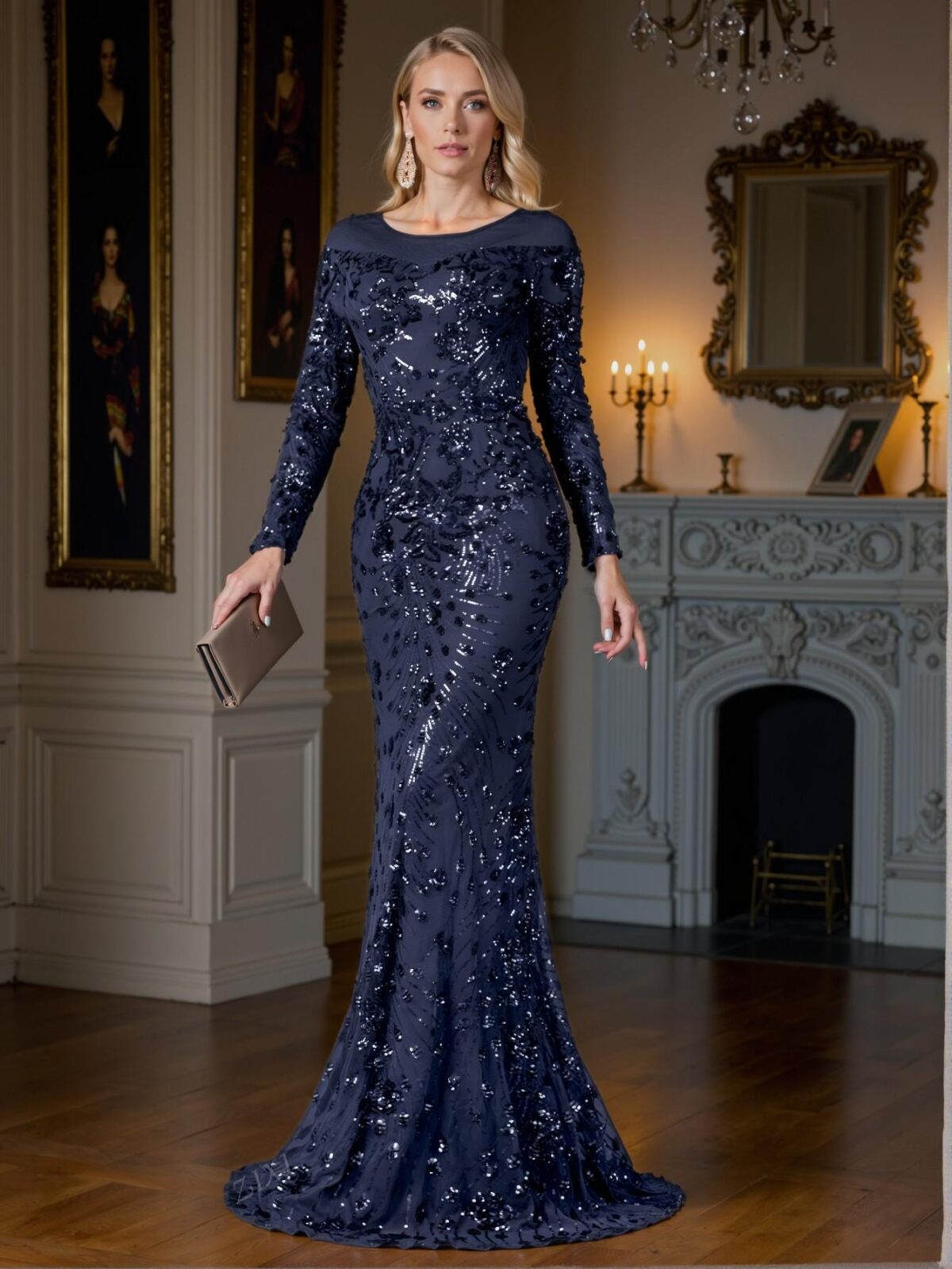 Elegant Navy Blue Luxurious Mermaid Hem Formal Dress for Various Celebrations Including Weddings, Graduations, and Parties, Perfect for Party, Prom, Graduation Day, and Ceremony for University, College, and High School, Formal Evening Dinner Cocktail, Wedding Guest Gown, Chic, Classy and Trendy Fashion Style to Dress to Impress - Image 4