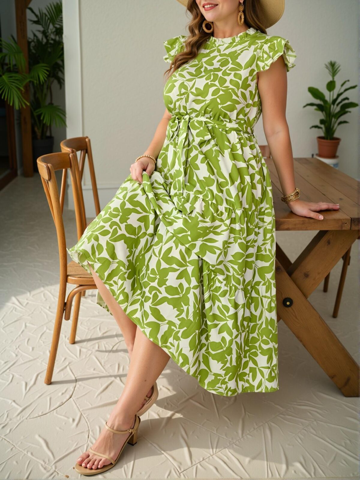 Elegant Multicolor Ruffle Collar Cap Sleeve Self-Tie Midi Dress for Spring and Summer Chic, Classy and Trendy Fashion Style to Dress to Impress - Image 5