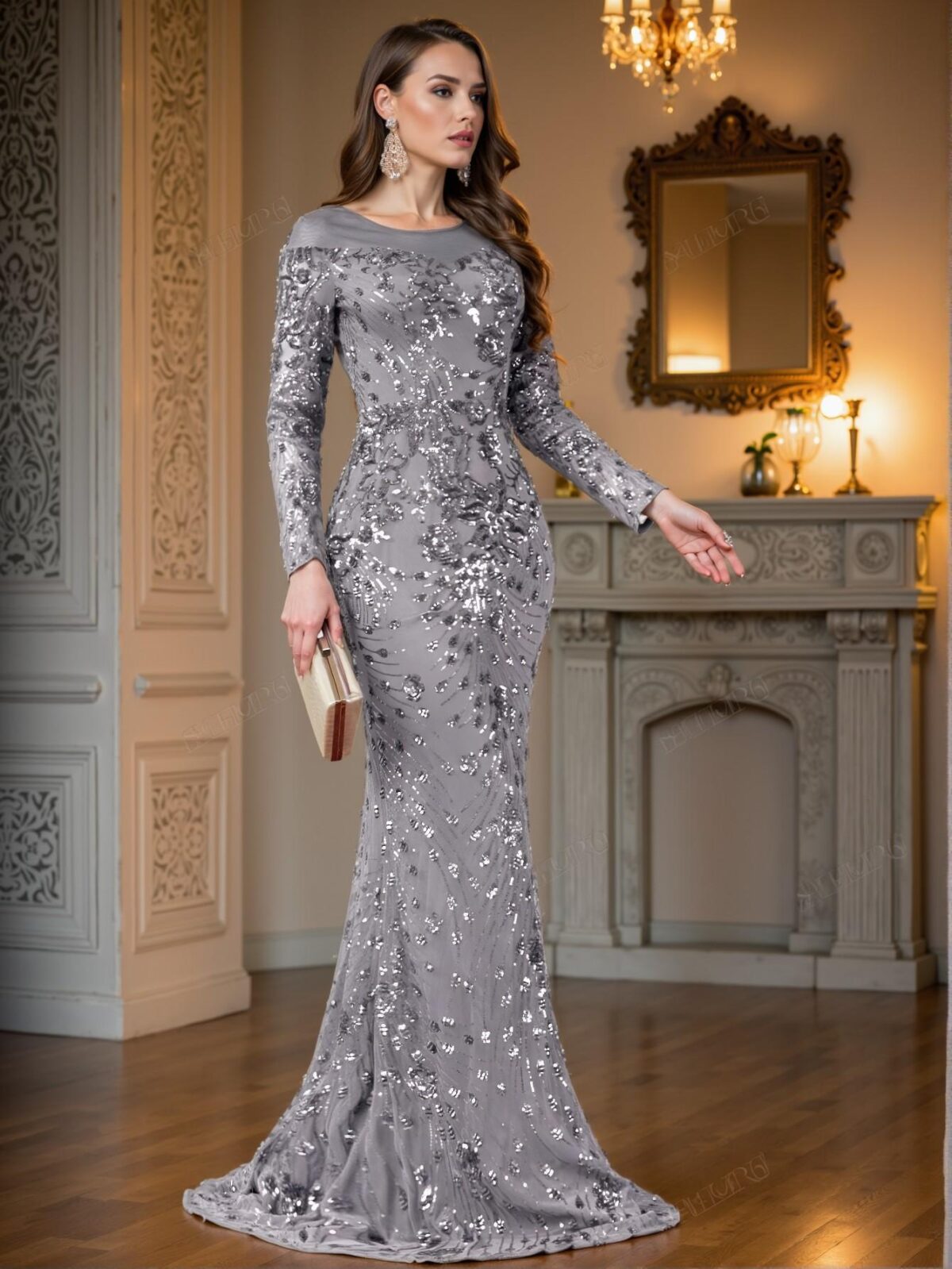 Elegant Dark Grey Bodycon Evening Dress with Comfortable Elastic Sequins, Perfect for Various Body Types and Occasions including Parties, Weddings, and Formal Events. Perfect for party, prom, graduation day, and ceremony for university, college, and high school, Formal Evening Dinner Cocktail, Wedding Guest Gown, Chic, Classy and Trendy Fashion Style to Dress to Impress. - Image 3