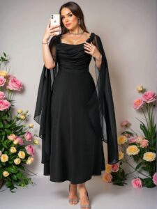 Elegant Black Off-The-Shoulder Ruffle Sleeve Floral Dress for Special Occasions - Chic, Classy and Trendy Fashion Style to Dress to Impress