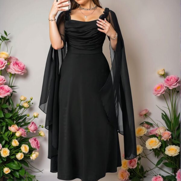 Elegant Black Off-The-Shoulder Ruffle Sleeve Floral Dress for Special Occasions - Chic, Classy and Trendy Fashion Style to Dress to Impress