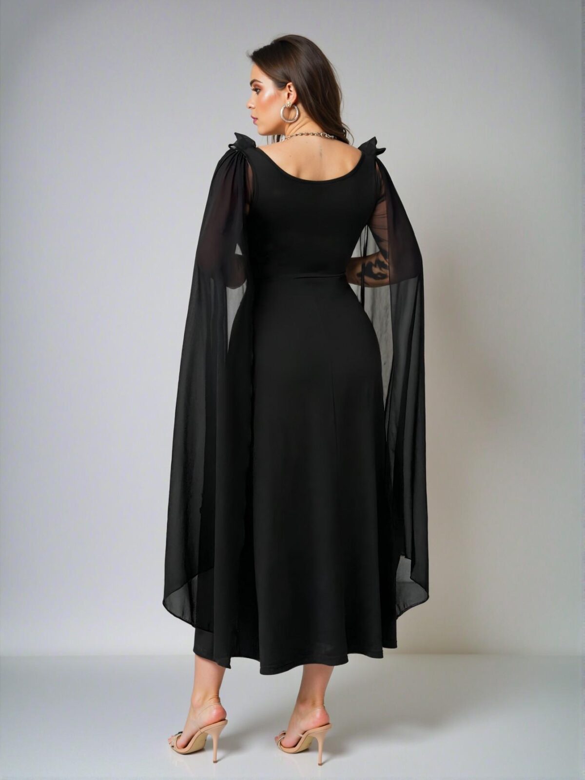 Elegant Black Off-The-Shoulder Ruffle Sleeve Floral Dress for Special Occasions - Chic, Classy and Trendy Fashion Style to Dress to Impress - Image 2