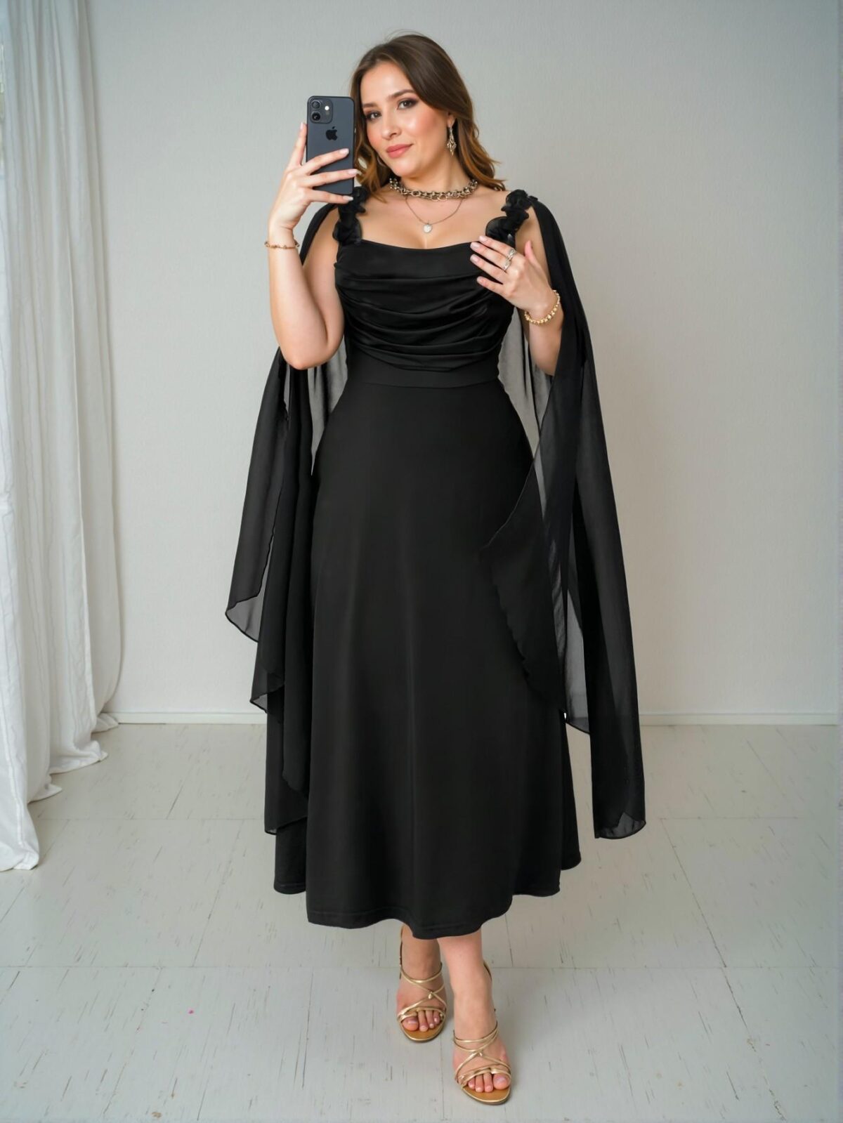 Elegant Black Off-The-Shoulder Ruffle Sleeve Floral Dress for Special Occasions - Chic, Classy and Trendy Fashion Style to Dress to Impress - Image 3
