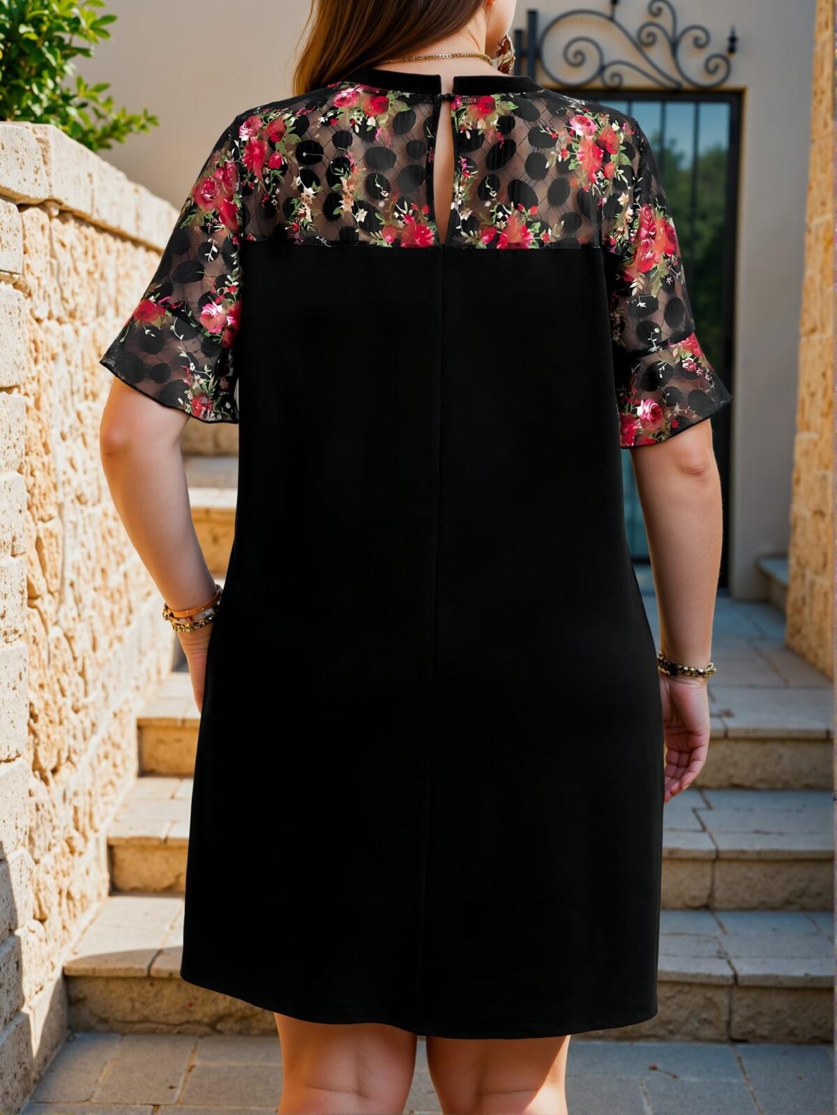 Elegant Black Floral Lace Patchwork Dress for Spring and Summer - Chic, Classy, and Trendy Fashion Style to Dress to Impress - Image 2
