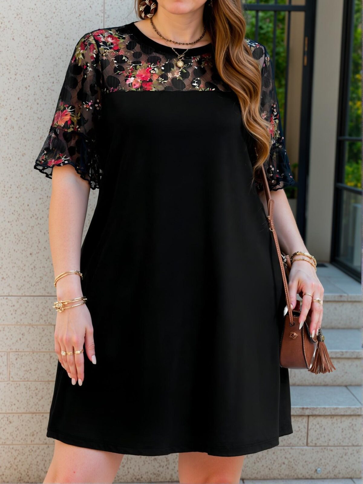 Elegant Black Floral Lace Patchwork Dress for Spring and Summer - Chic, Classy, and Trendy Fashion Style to Dress to Impress - Image 3