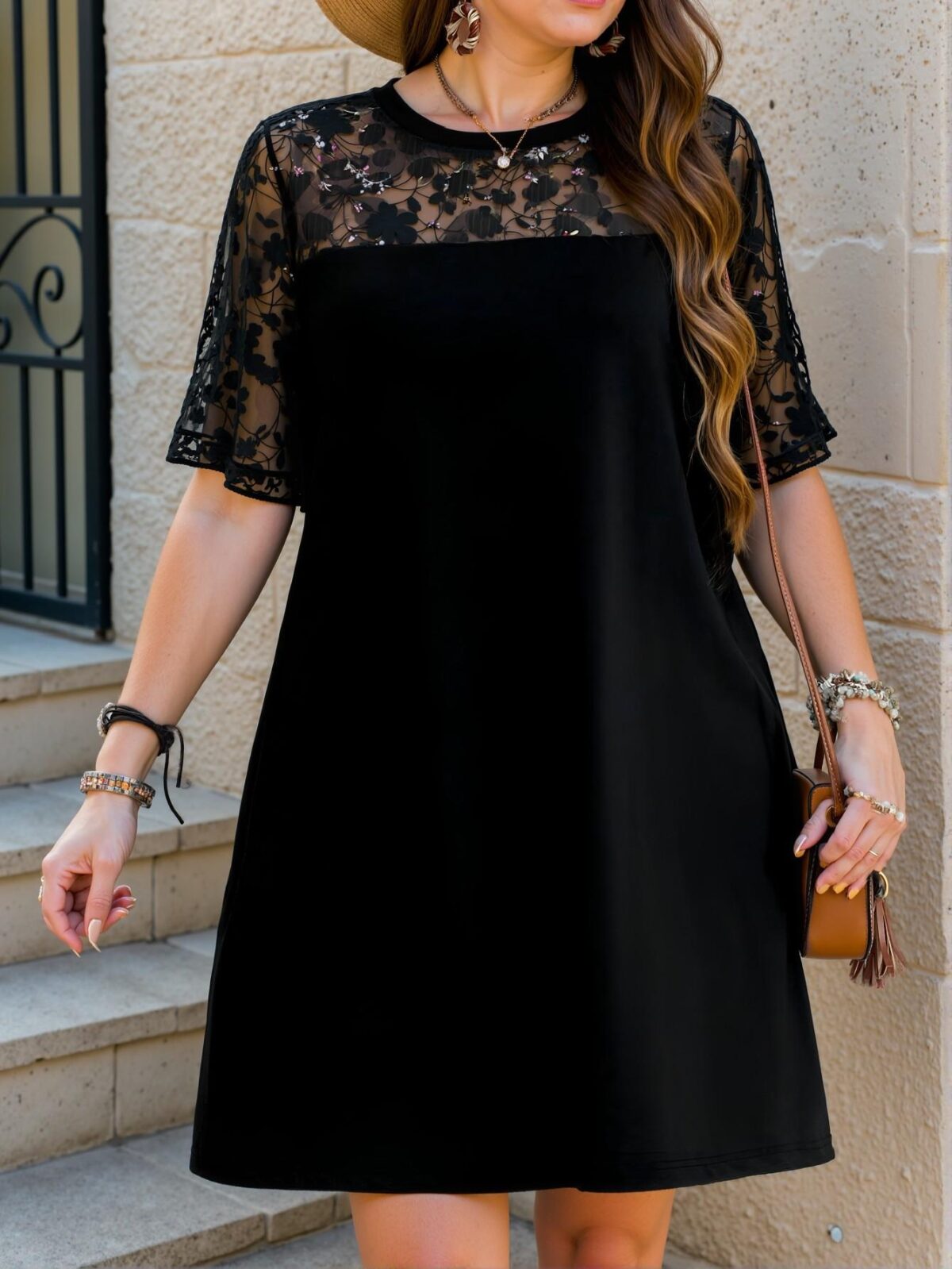 Elegant Black Floral Lace Patchwork Dress for Spring and Summer - Chic, Classy, and Trendy Fashion Style to Dress to Impress - Image 5
