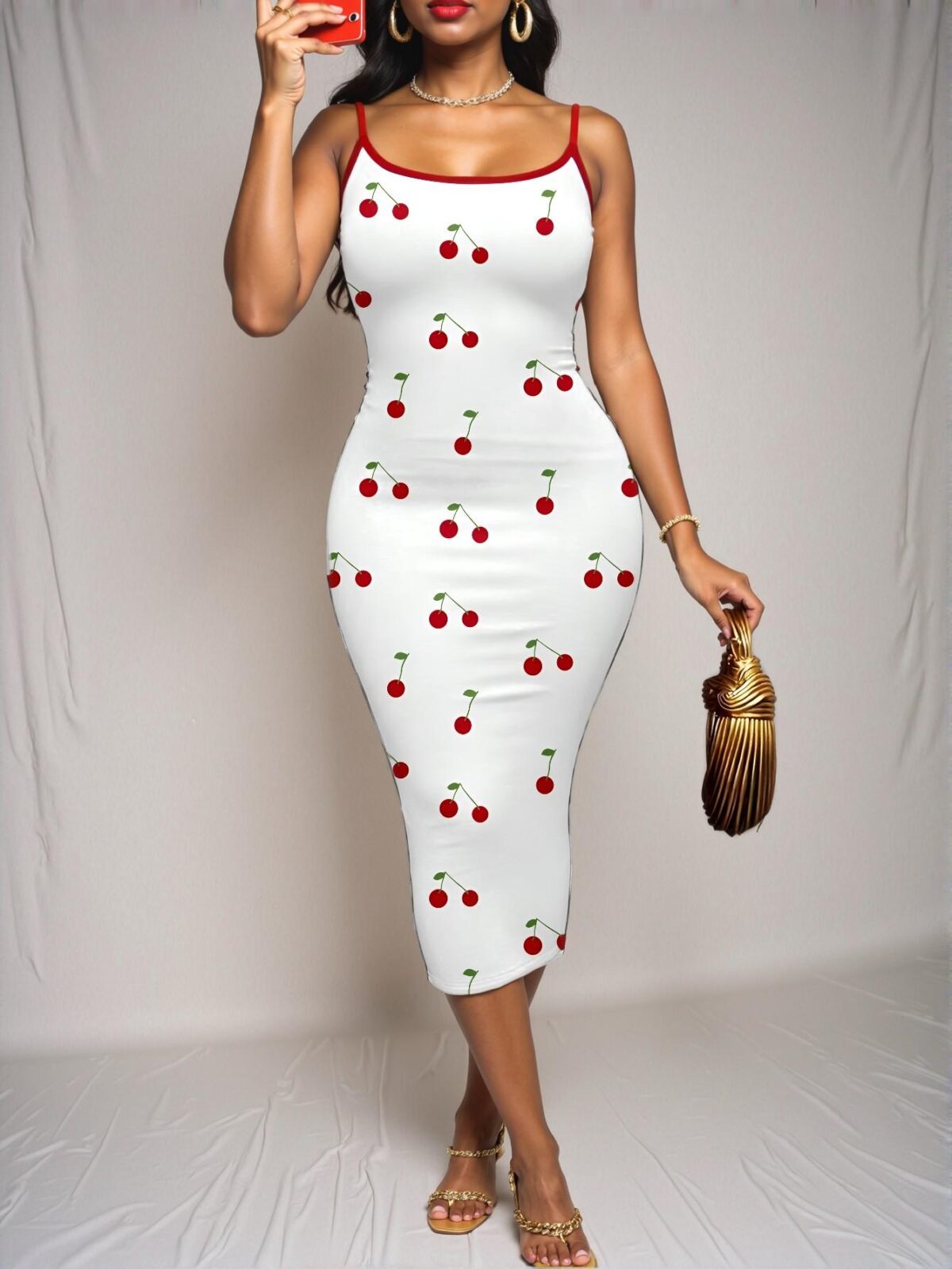 Elegant Multicolor Three-Dimensional Cherry Embellished Halter Dress for Spring and Summer "Chic, Classy and Trendy Fashion Style to Dress to Impress"