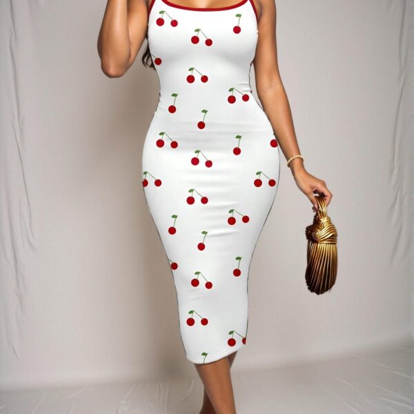 Elegant Multicolor Three-Dimensional Cherry Embellished Halter Dress for Spring and Summer "Chic, Classy and Trendy Fashion Style to Dress to Impress"
