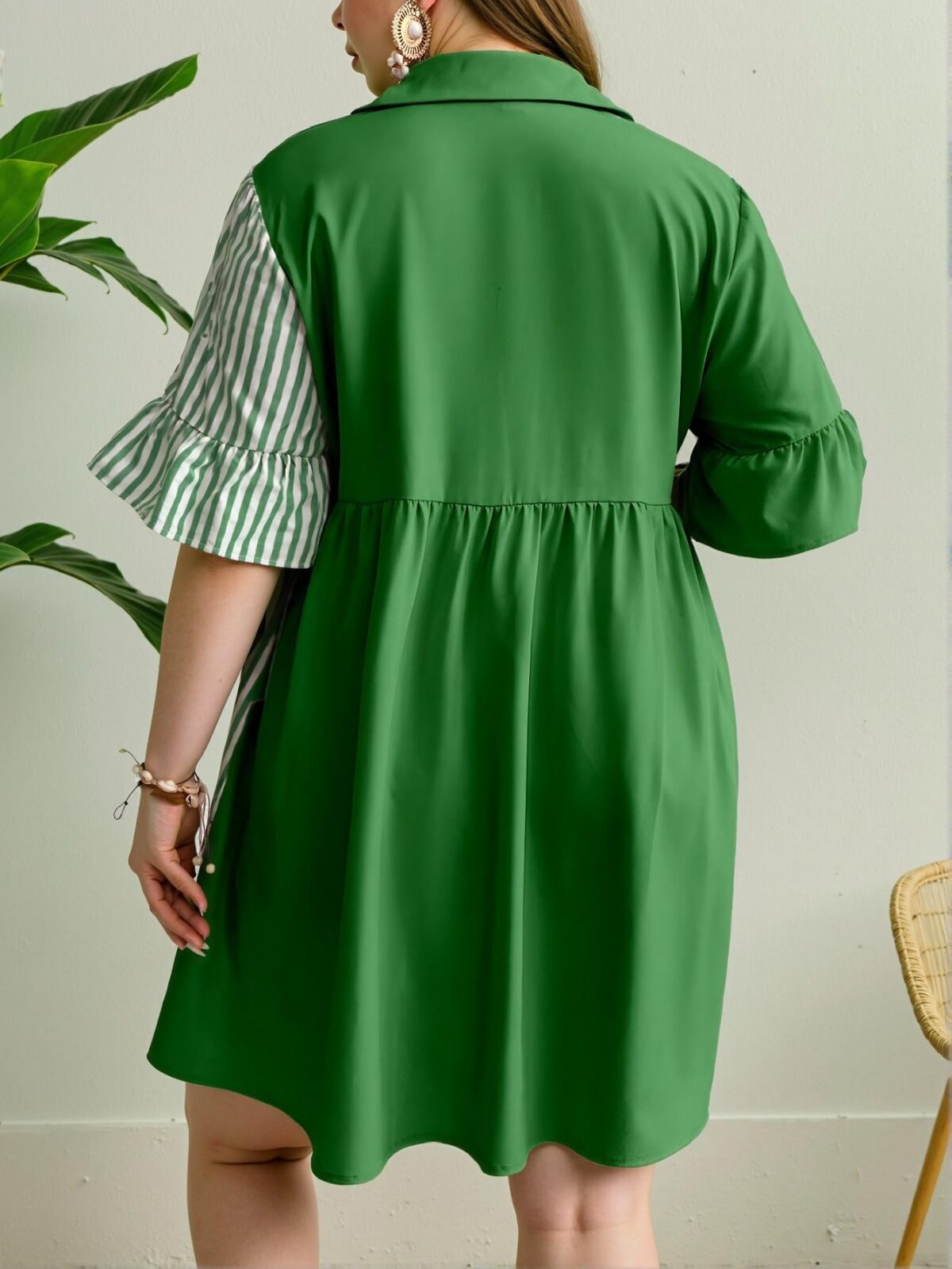 Elegant Green Stylish Striped Button-Up Shirt Dress for Spring and Summer - Chic, Classy and Trendy Fashion Style to Dress to Impress - Image 2