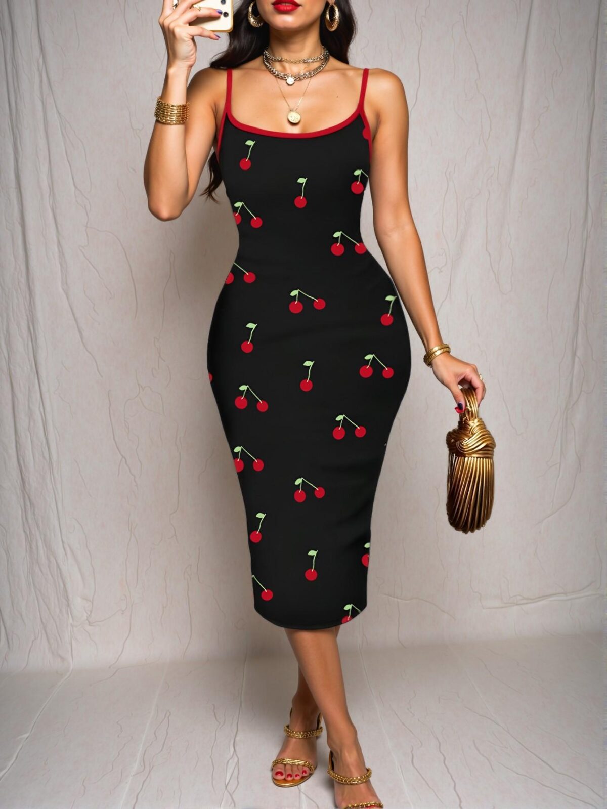 Elegant Multicolor Chic Halter Dress with Three-Dimensional Cherry Details for Spring and Summer "Chic, Classy and Trendy Fashion Style to Dress to Impress"