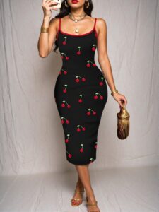 Elegant Multicolor Chic Halter Dress with Three-Dimensional Cherry Details for Spring and Summer "Chic, Classy and Trendy Fashion Style to Dress to Impress"