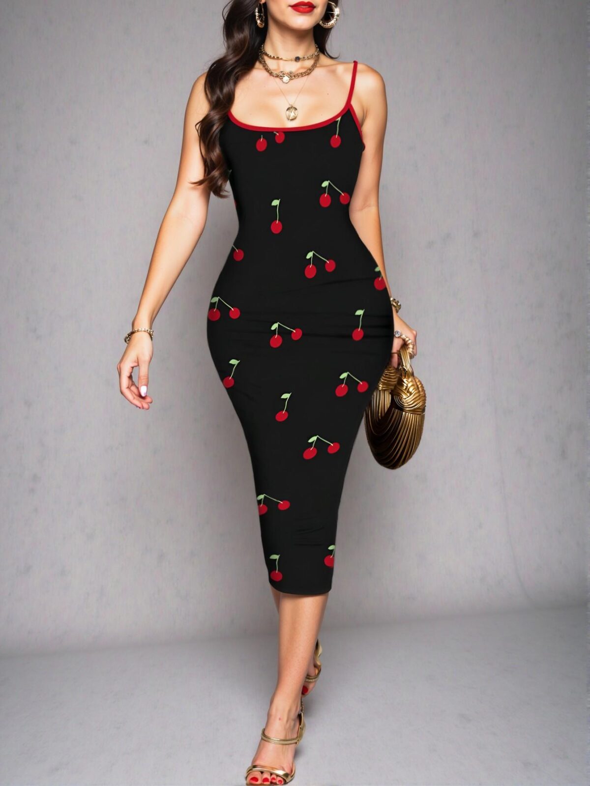 Elegant Multicolor Chic Halter Dress with Three-Dimensional Cherry Details for Spring and Summer "Chic, Classy and Trendy Fashion Style to Dress to Impress" - Image 3