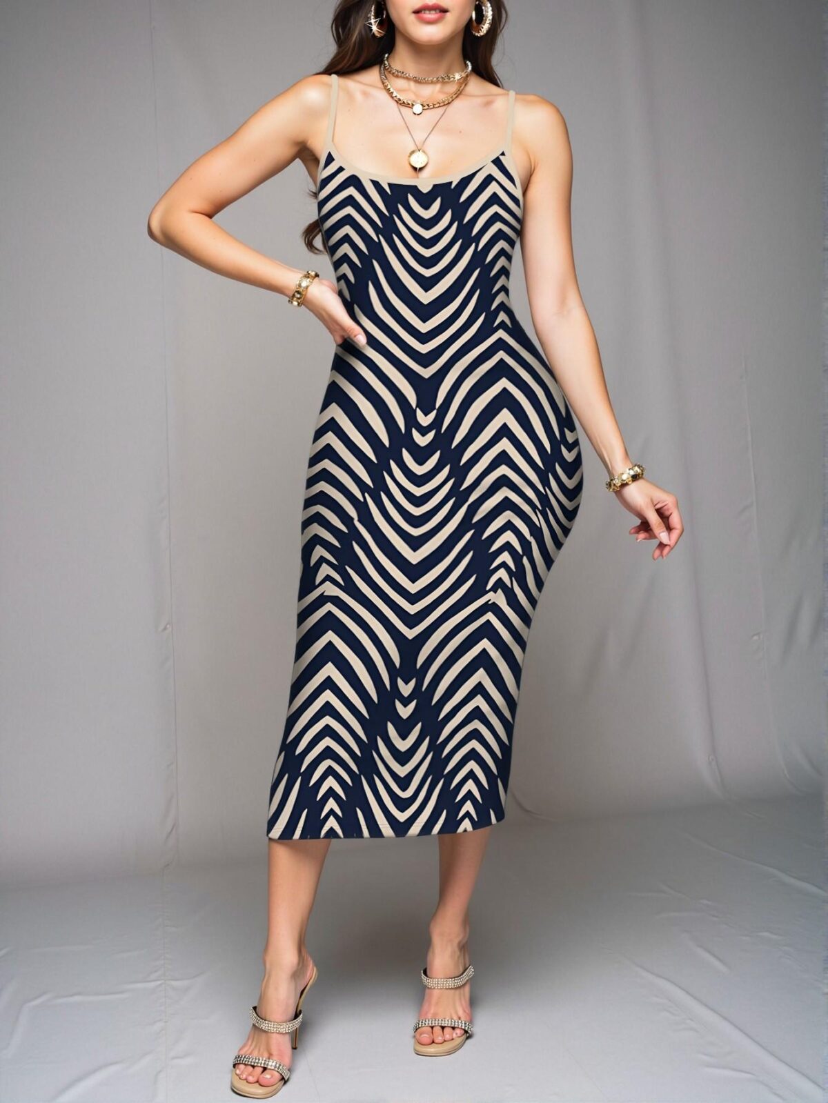 Elegant Multicolor Modern Geometric Pattern Cami Dress for Spring and Summer - Chic, Classy and Trendy Fashion Style to Dress to Impress - Image 5