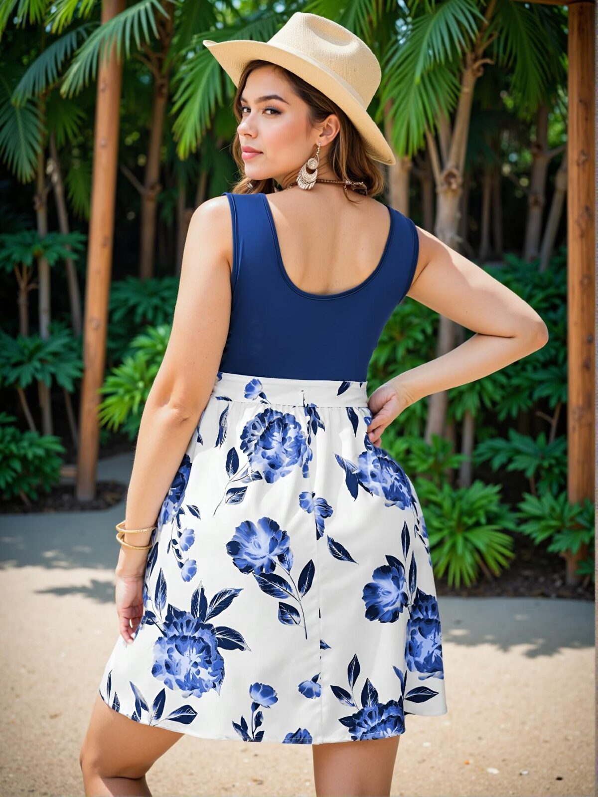 Elegant Blue Floral Patchwork Casual Summer Dress for Women, Perfect for Vacation and Spring Outings - Chic, Classy, and Trendy Fashion Style to Dress to Impress - Image 2
