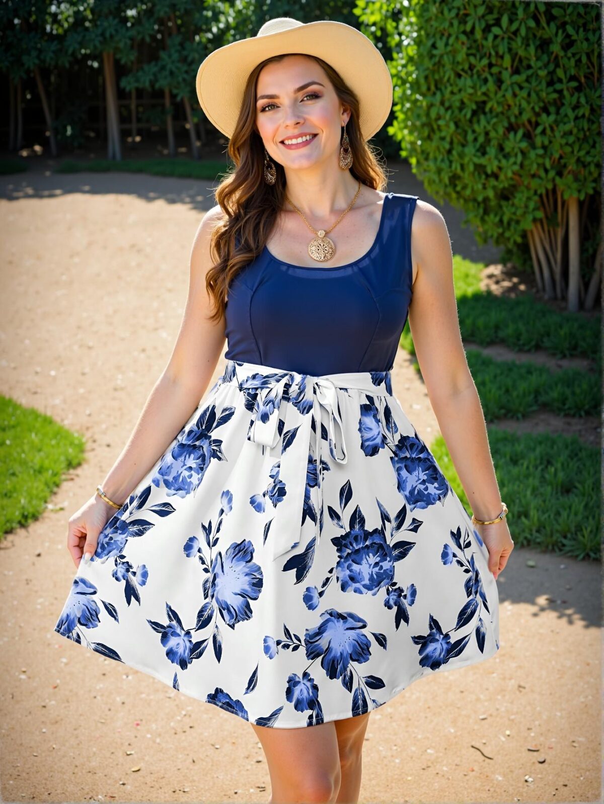 Elegant Blue Floral Patchwork Casual Summer Dress for Women, Perfect for Vacation and Spring Outings - Chic, Classy, and Trendy Fashion Style to Dress to Impress - Image 5
