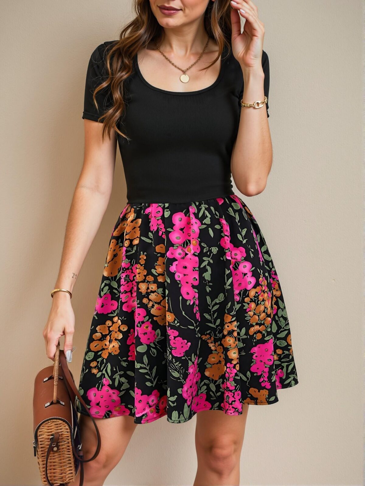 Elegant Multicolor Boho Floral Patchwork Short Sleeve Dress for Spring and Summer Adventures - Chic, Classy and Trendy Fashion Style to Dress to Impress - Image 5