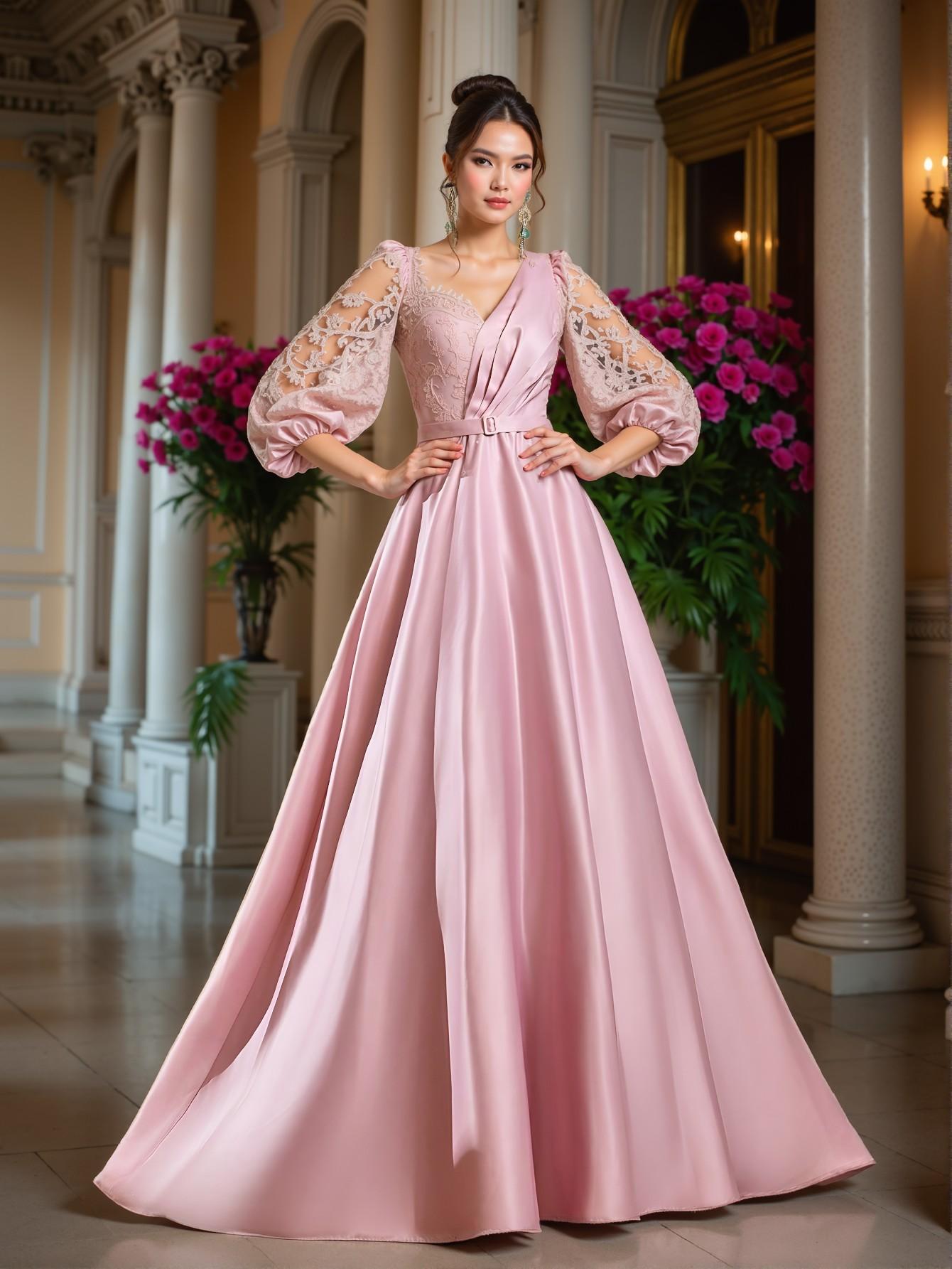 Elegant Pink Beaded Sequin Patchwork Satin Maxi Dress with Detachable Belt, Ideal for Weddings, Parties, Vacations, Graduations, Proms, Mother of the Bride, and Formal Evening Occasions. Perfect for party, prom, graduation day, and ceremony for university, college, and high school, Formal Evening Dinner Cocktail, Wedding Guest Gown, Chic, Classy and Trendy Fashion Style to Dress to Impress.