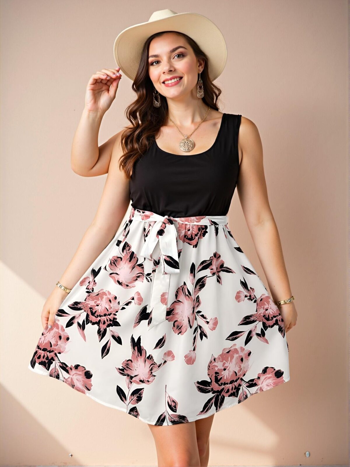 Elegant Black Bohemian Ditsy Floral Patchwork Fit and Flare Dress for Plus Size Women - Chic, Classy and Trendy Fashion Style to Dress to Impress - Image 5