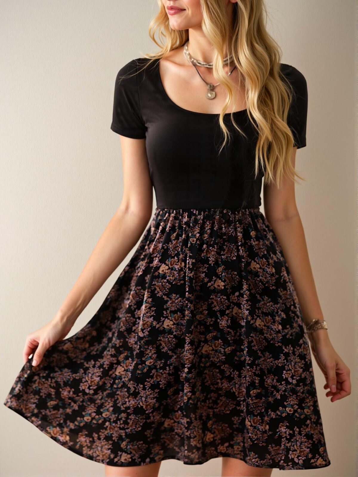 Elegant "Multicolor" "Breezaya Floral A-Line Scoop Neck Short Sleeve Dress for Spring and Summer Beach Getaways" "Chic, Classy and Trendy Fashion Style to Dress to Impress" - Image 4