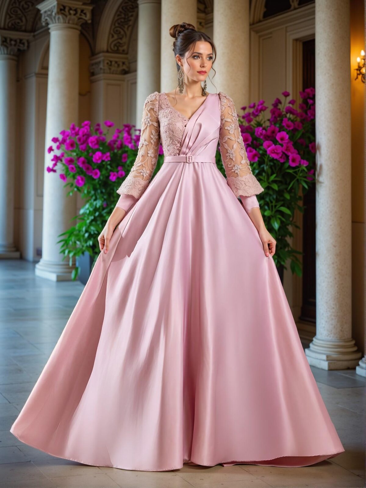 Elegant Pink Beaded Sequin Patchwork Satin Maxi Dress with Detachable Belt, Ideal for Weddings, Parties, Vacations, Graduations, Proms, Mother of the Bride, and Formal Evening Occasions. Perfect for party, prom, graduation day, and ceremony for university, college, and high school, Formal Evening Dinner Cocktail, Wedding Guest Gown, Chic, Classy and Trendy Fashion Style to Dress to Impress. - Image 4