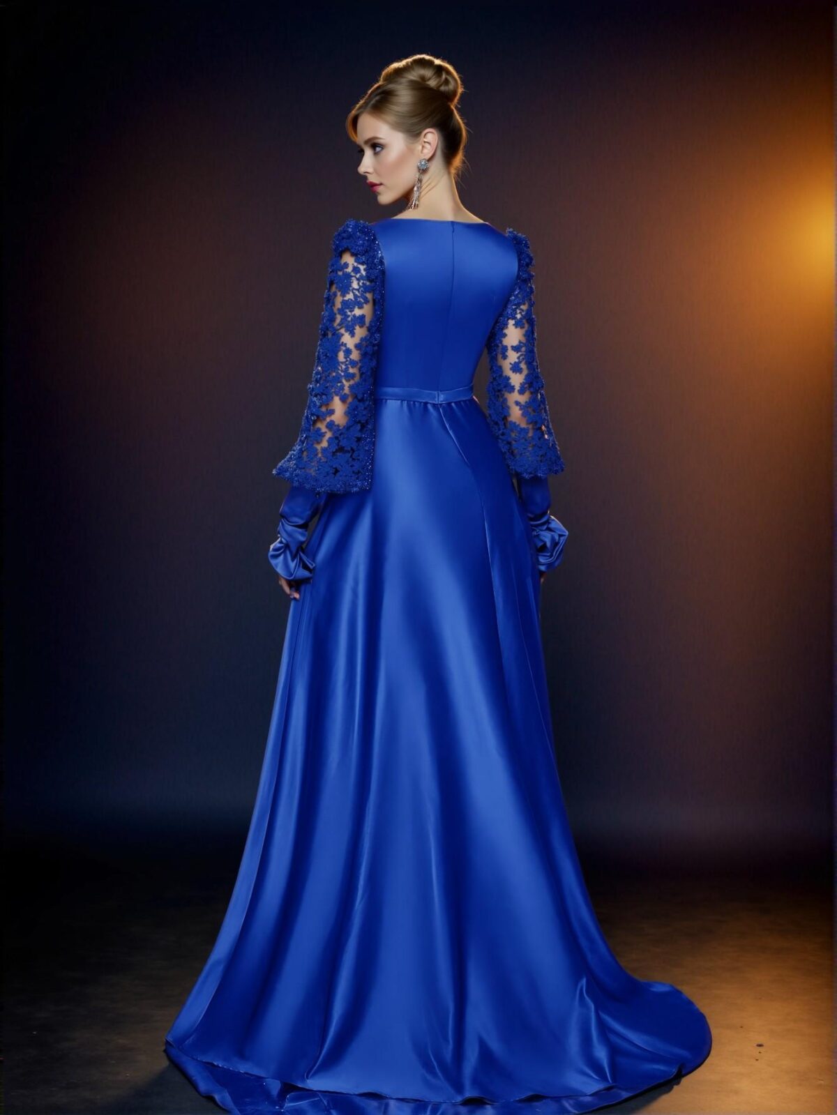 Elegant Royal Blue Beaded Sequin Patchwork Satin Maxi Dress with Detachable Belt, Perfect Wedding Guest Attire for Ceremony, Graduation, Party, Prom, or Mother of the Bride, Chic and Classy Evening Gown, Ideal for Formal Events and Trendy Fashion to Dress to Impress. - Image 2
