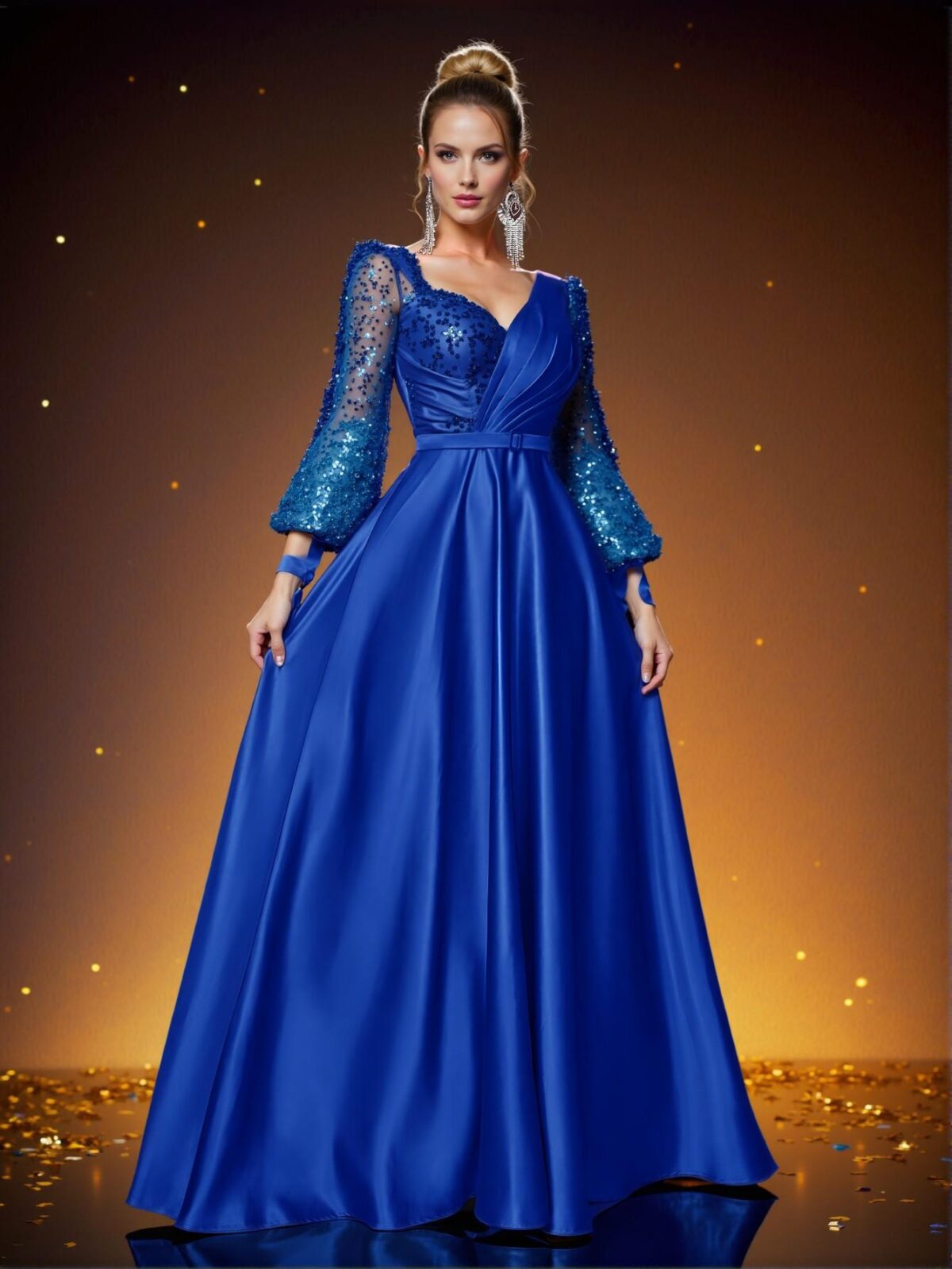 Elegant Royal Blue Beaded Sequin Patchwork Satin Maxi Dress with Detachable Belt, Perfect Wedding Guest Attire for Ceremony, Graduation, Party, Prom, or Mother of the Bride, Chic and Classy Evening Gown, Ideal for Formal Events and Trendy Fashion to Dress to Impress. - Image 5