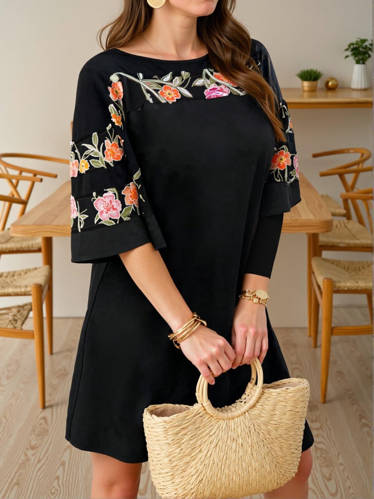 Elegant Black Chic Plus Size Asymmetrical Mesh Patchwork Soft Knit Dress with Flounce Sleeves, Perfect for Casual Outings, Vacations, and Commuting in Spring and Summer - Chic, Classy and Trendy Fashion Style to Dress to Impress