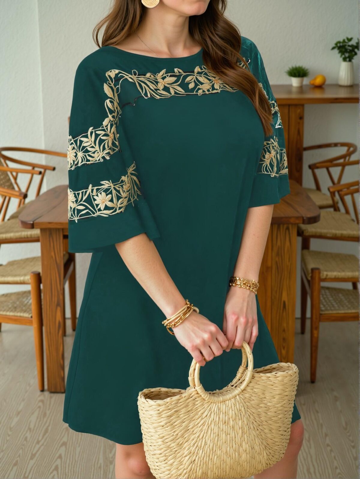 Elegant Multicolor Asymmetrical Mesh Patchwork Soft Knit Casual Tunic Dress for Spring and Summer - Chic, Classy and Trendy Fashion Style to Dress to Impress