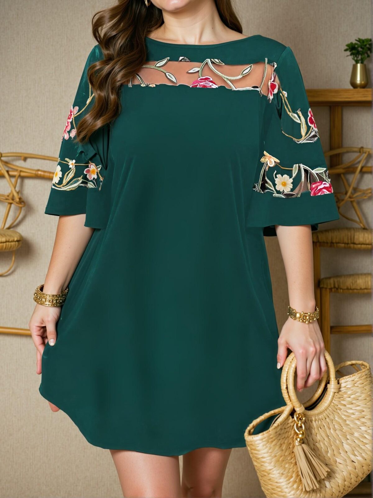 Elegant Multicolor Asymmetrical Mesh Patchwork Soft Knit Casual Tunic Dress for Spring and Summer - Chic, Classy and Trendy Fashion Style to Dress to Impress - Image 3