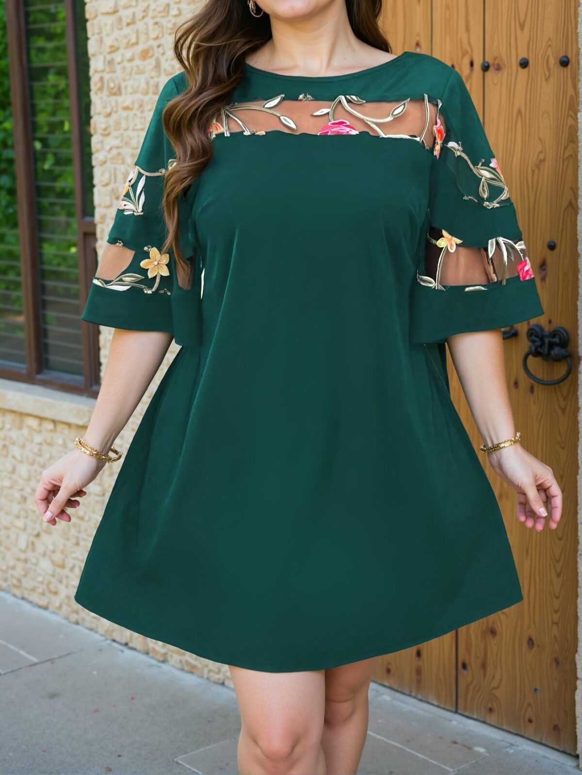 Elegant Multicolor Asymmetrical Mesh Patchwork Soft Knit Casual Tunic Dress for Spring and Summer - Chic, Classy and Trendy Fashion Style to Dress to Impress - Image 4