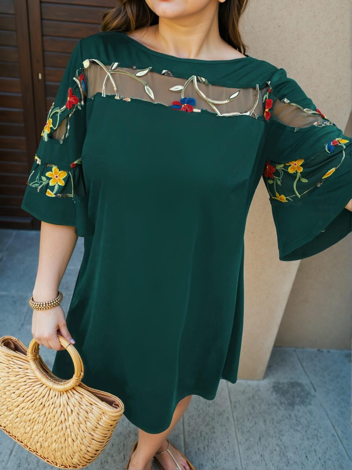 Elegant Multicolor Asymmetrical Mesh Patchwork Soft Knit Casual Tunic Dress for Spring and Summer - Chic, Classy and Trendy Fashion Style to Dress to Impress - Image 5