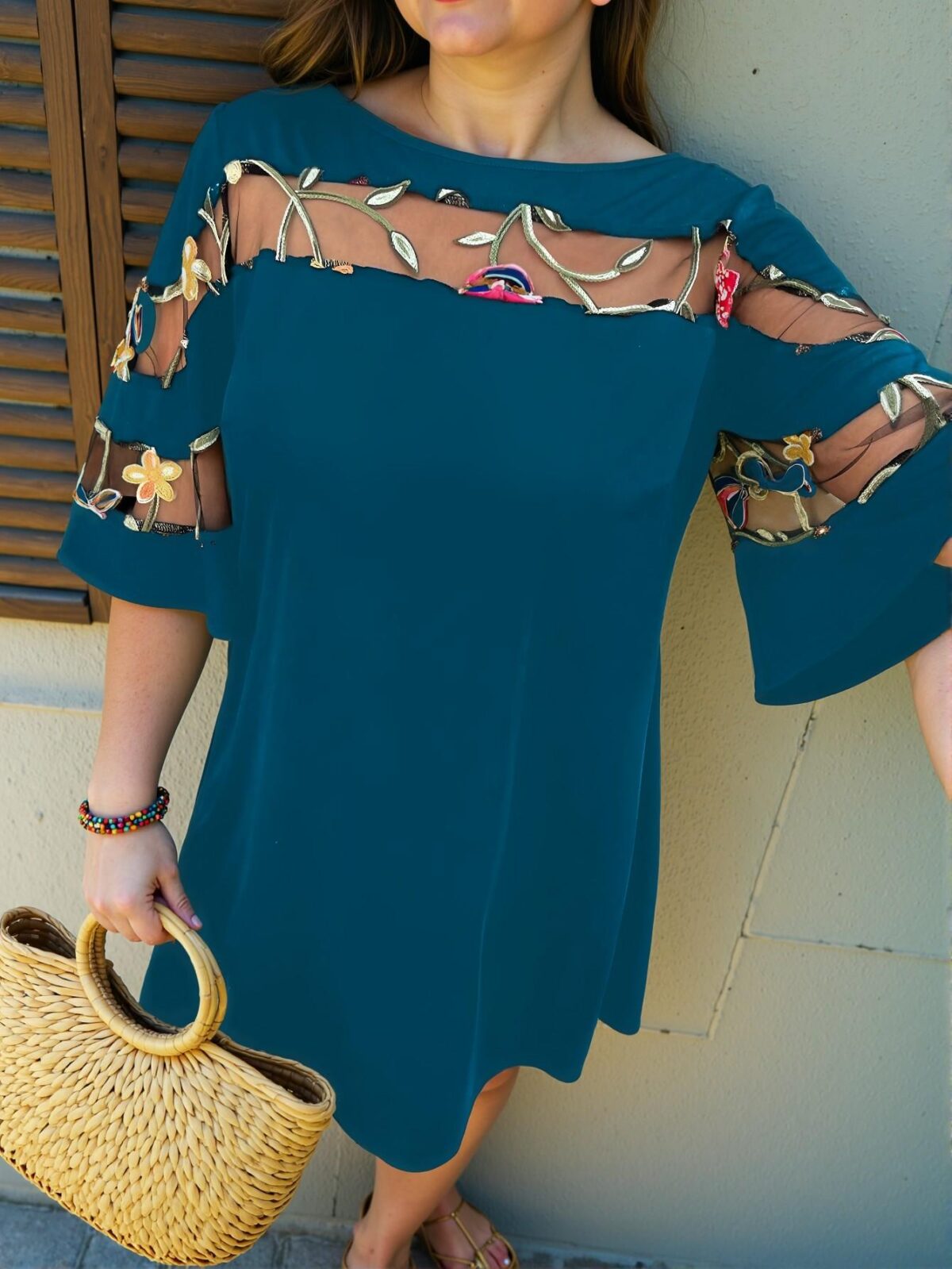Elegant Lime Green Flounce Sleeve Casual Knit Tunic Dress with Mesh and Ruffle Details for Spring and Summer Adventures - Chic, Classy and Trendy Fashion Style to Dress to Impress - Image 3