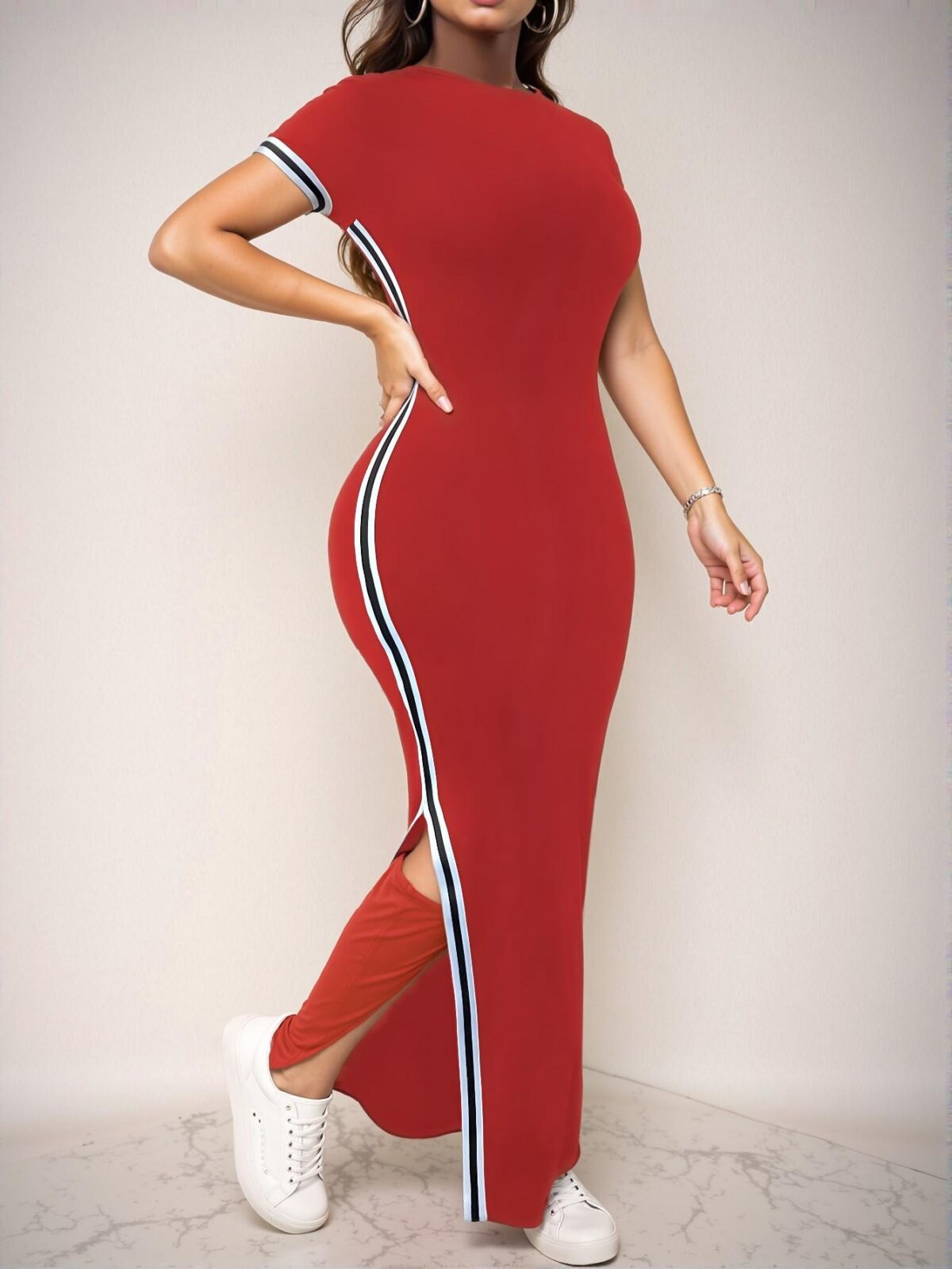 Elegant Red Chic Split Dress with Contrasting Trim for a Stylish Spring and Summer Look - Chic, Classy and Trendy Fashion Style to Dress to Impress - Image 4