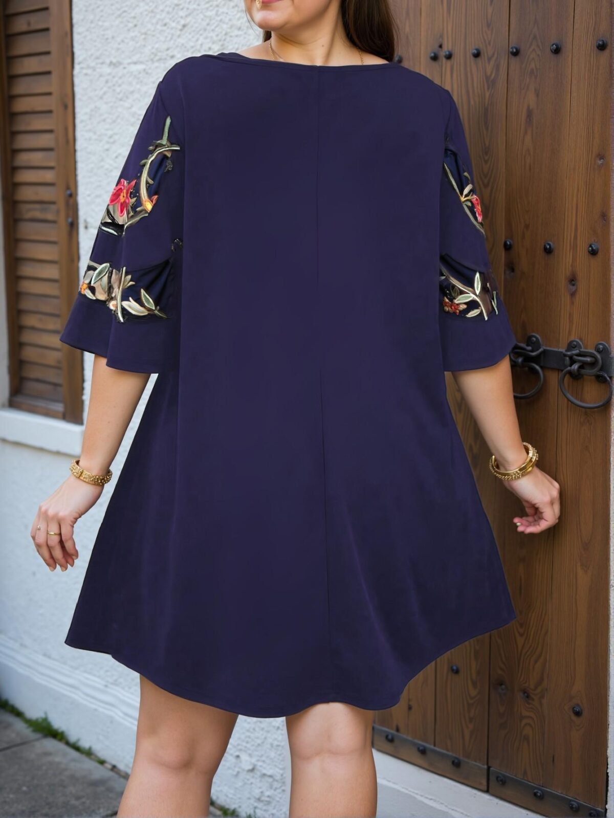 Elegant Navy Blue Stylish Plus Size Asymmetrical Mesh Patchwork Casual Tunic Dress Perfect for Vacations and Commuting in Spring and Summer - Chic, Classy, and Trendy Fashion Style to Dress to Impress - Image 2