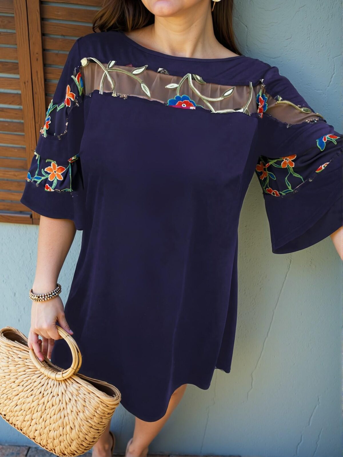Elegant Navy Blue Stylish Plus Size Asymmetrical Mesh Patchwork Casual Tunic Dress Perfect for Vacations and Commuting in Spring and Summer - Chic, Classy, and Trendy Fashion Style to Dress to Impress - Image 5
