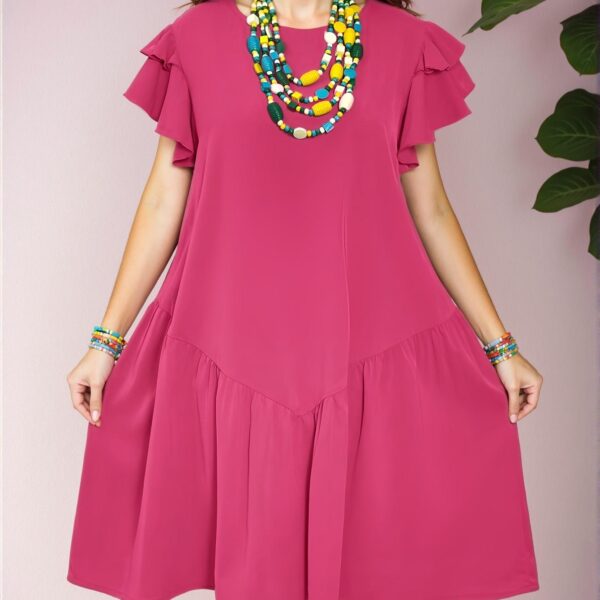 Elegant Hot Pink Flounce Hem Casual Knee-Length Dress for Spring and Summer Vacation Style - Chic, Classy and Trendy Fashion Style to Dress to Impress