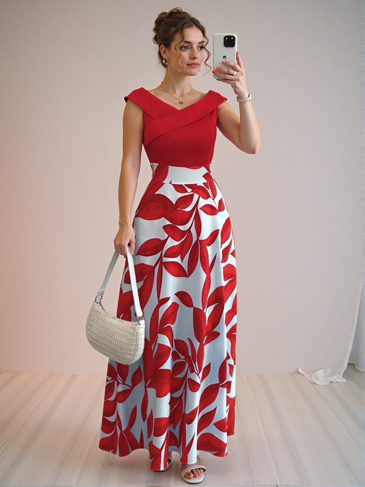Elegant "Red" "Elenzga Women's Flared Casual Dress with V-Neck and Cinched Waist for Spring and Summer" "Chic, Classy and Trendy Fashion Style to Dress to Impress"
