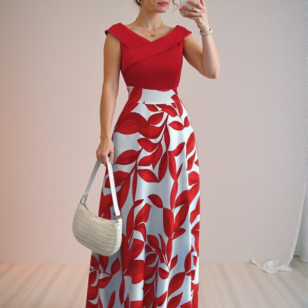 Elegant "Red" "Elenzga Women's Flared Casual Dress with V-Neck and Cinched Waist for Spring and Summer" "Chic, Classy and Trendy Fashion Style to Dress to Impress"