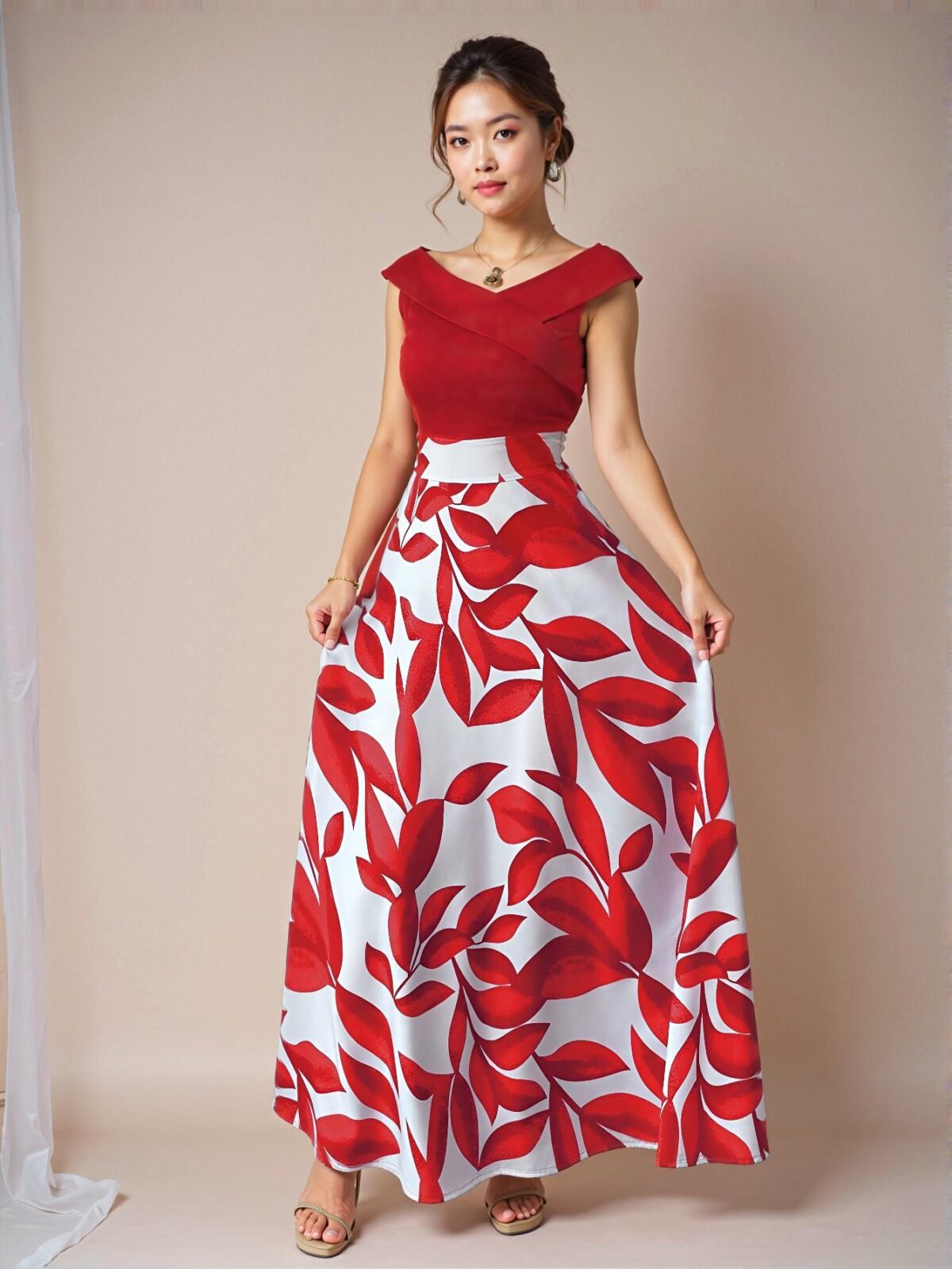 Elegant "Red" "Elenzga Women's Flared Casual Dress with V-Neck and Cinched Waist for Spring and Summer" "Chic, Classy and Trendy Fashion Style to Dress to Impress" - Image 3