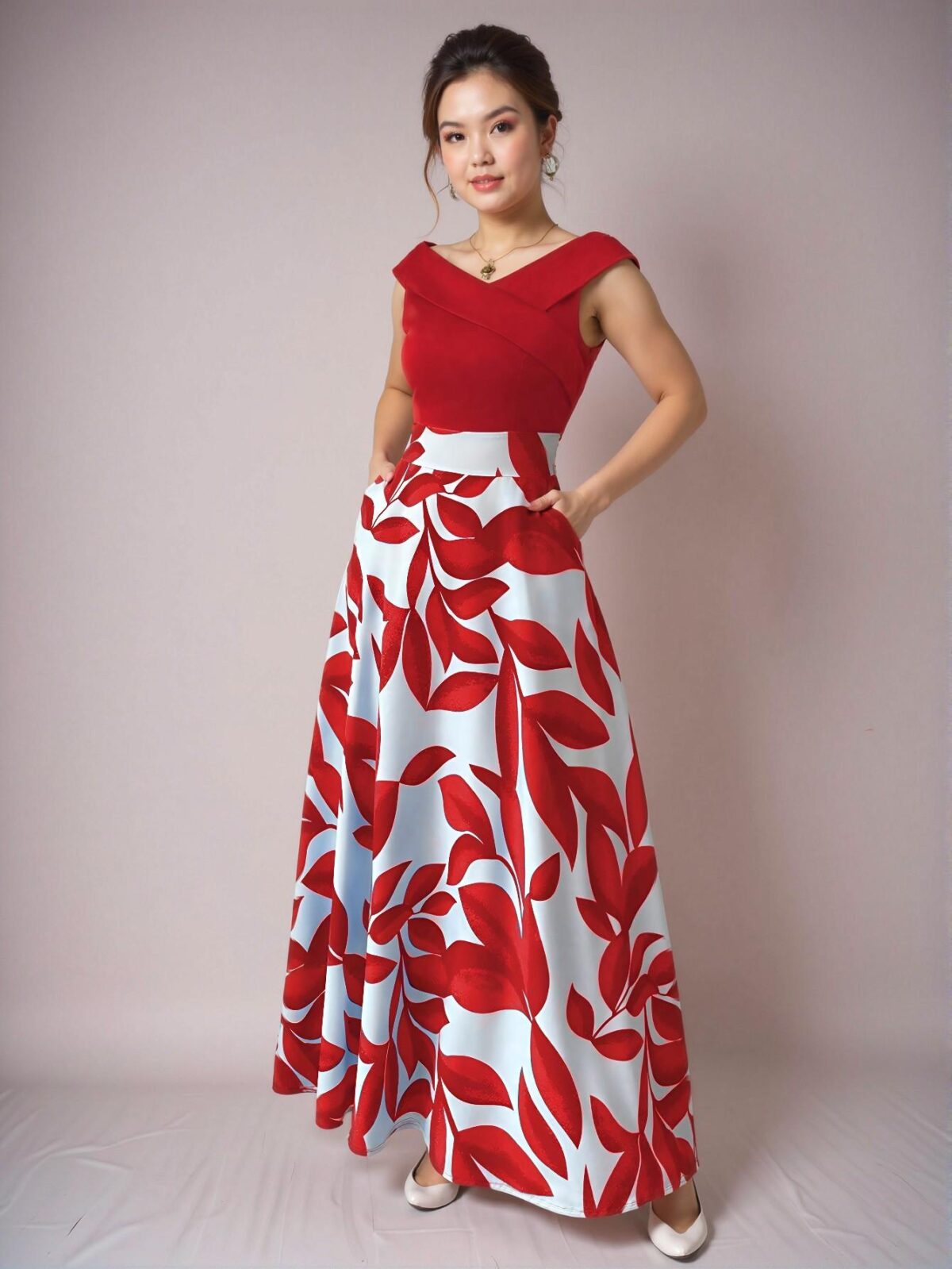 Elegant "Red" "Elenzga Women's Flared Casual Dress with V-Neck and Cinched Waist for Spring and Summer" "Chic, Classy and Trendy Fashion Style to Dress to Impress" - Image 4