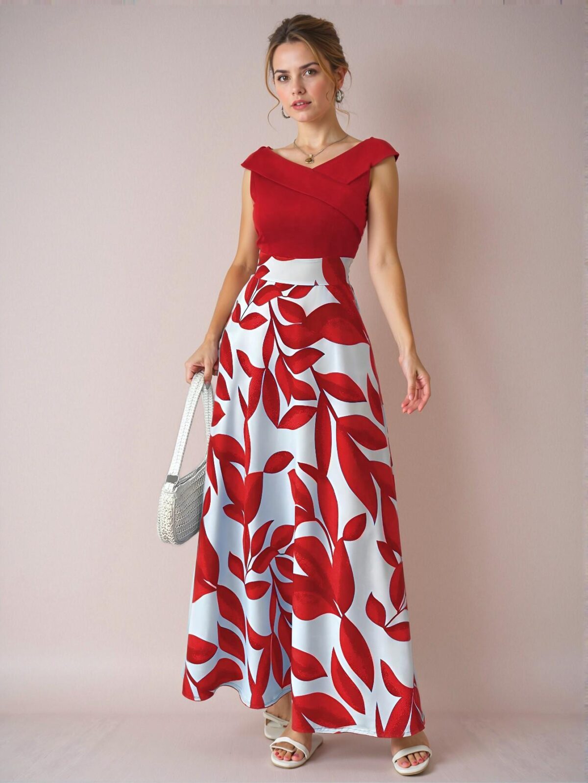 Elegant "Red" "Elenzga Women's Flared Casual Dress with V-Neck and Cinched Waist for Spring and Summer" "Chic, Classy and Trendy Fashion Style to Dress to Impress" - Image 5