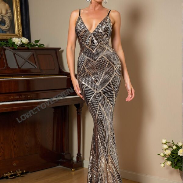 Elegant Multicolor Backless Mermaid Hem Sequin Maxi Dress for Formal Events and Evening Gatherings, Perfect for Party, Prom, Graduation Day, and Ceremony for University, College, and High School, Formal Evening Dinner Cocktail, Wedding Guest Gown, Chic, Classy and Trendy Fashion Style to Dress to Impress.