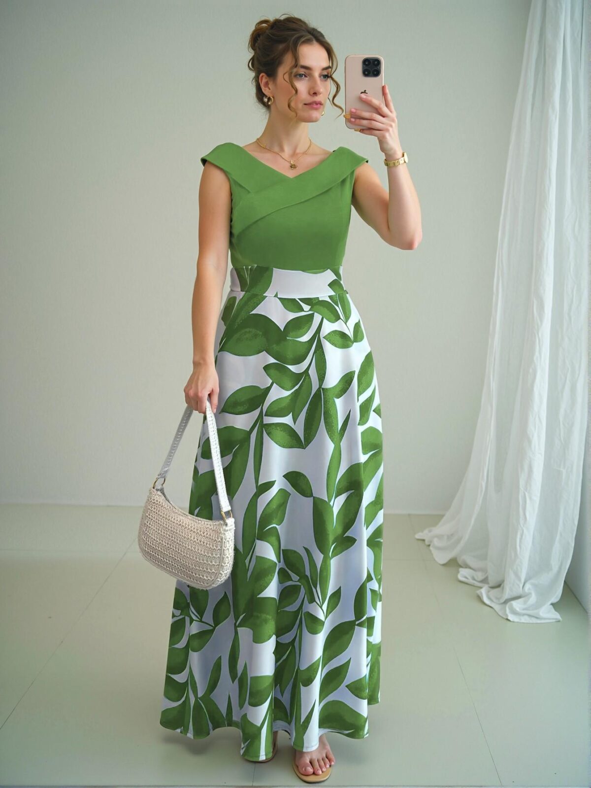 Elegant Green Sophisticated V-Neck Cinched Waist Flared Hem Casual Holiday Dress for Spring and Summer - Chic, Classy and Trendy Fashion Style to Dress to Impress