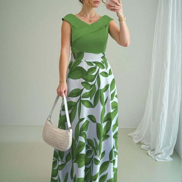 Elegant Green Sophisticated V-Neck Cinched Waist Flared Hem Casual Holiday Dress for Spring and Summer - Chic, Classy and Trendy Fashion Style to Dress to Impress