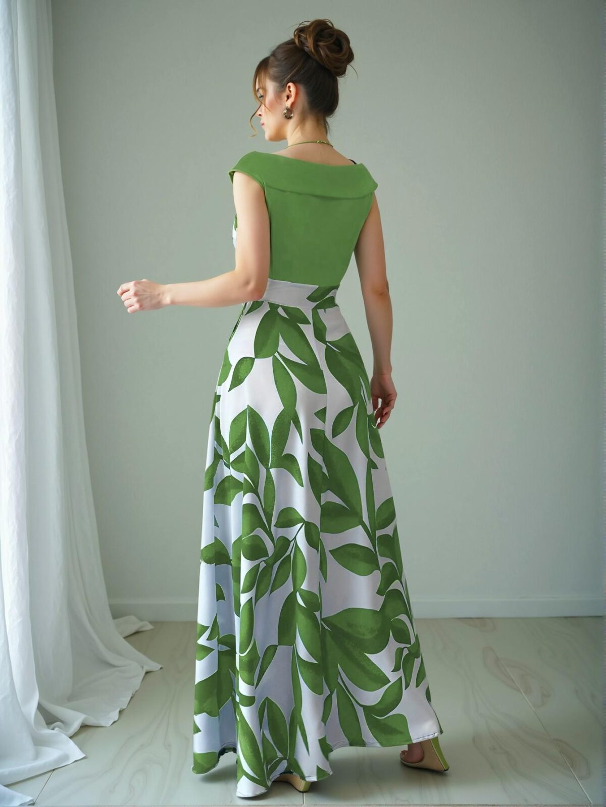 Elegant Green Sophisticated V-Neck Cinched Waist Flared Hem Casual Holiday Dress for Spring and Summer - Chic, Classy and Trendy Fashion Style to Dress to Impress - Image 2