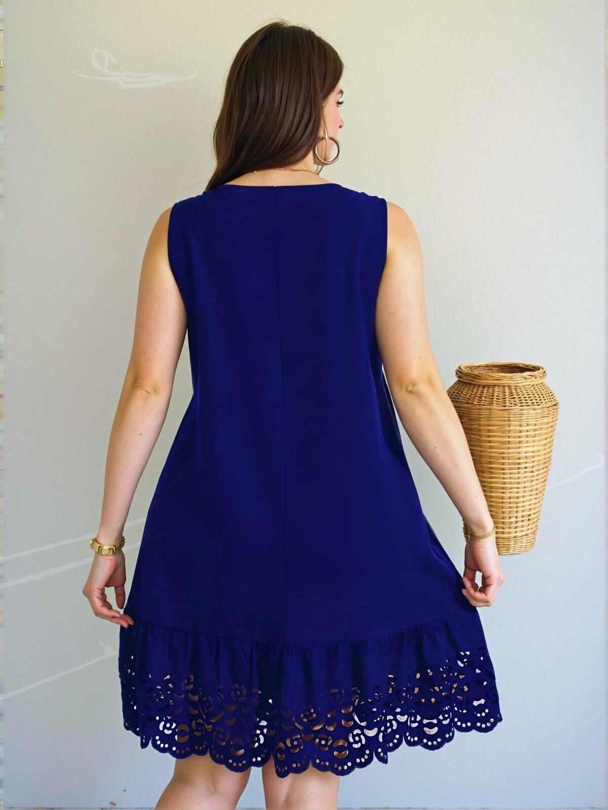 Elegant Royal Blue Floral Smock Dress with Ruffle Hem and Cut-Out Details, Chic, Classy and Trendy Fashion Style to Dress to Impress - Image 2